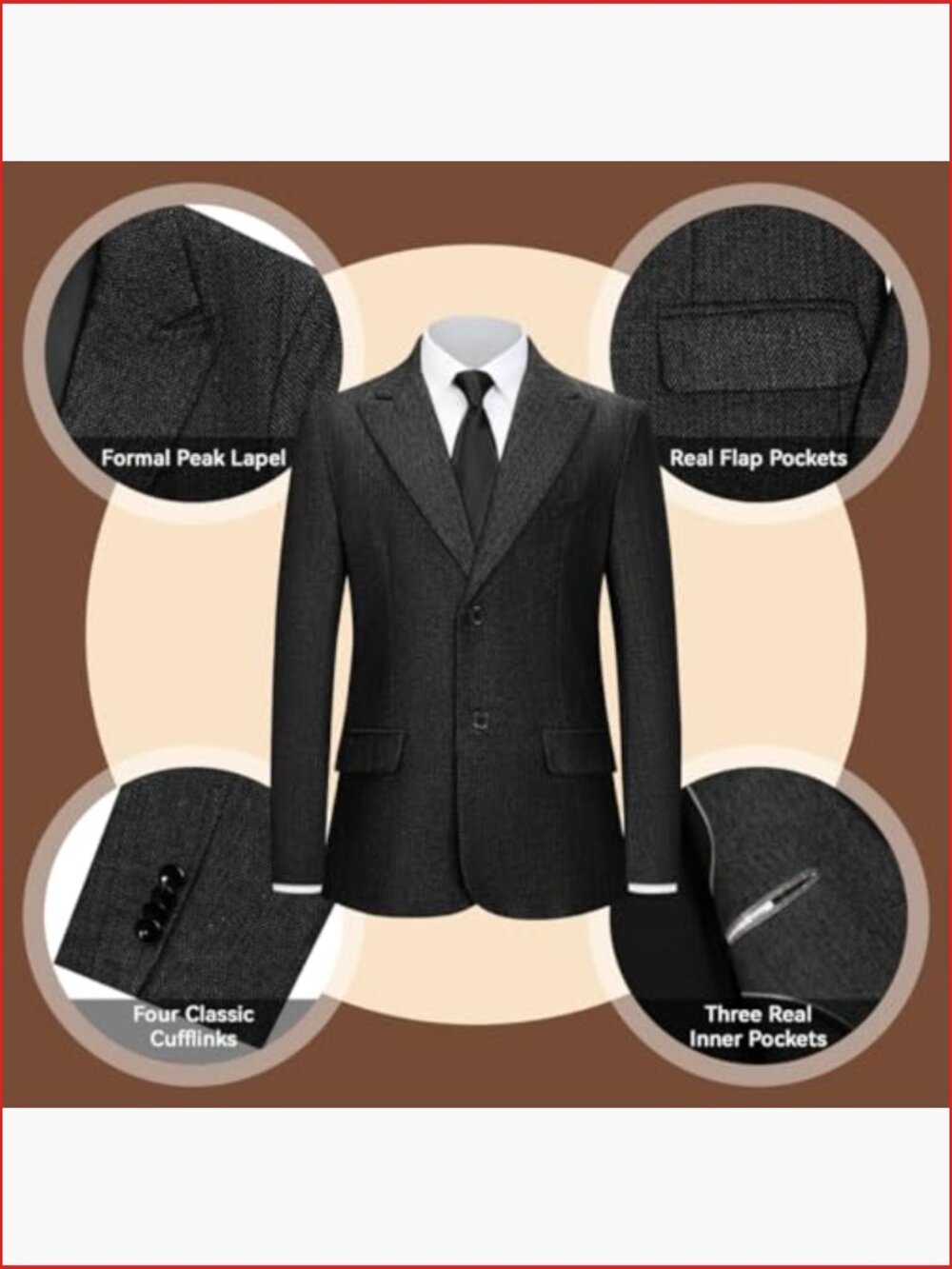 Retro 3 Piece Tweed Herringbone Suit Set Jacket Vest Pants for Wedding Prom - Picture 3 of 7